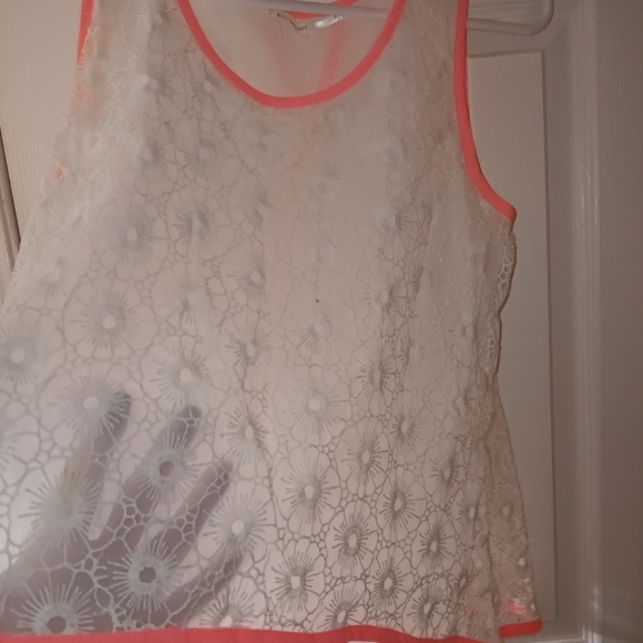 Blu Pepper ladies sheer lined layered sleevless top. White lace with orange trim - Picture 2 of 5